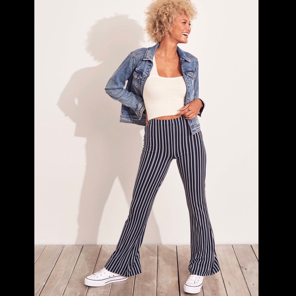 Hollister Navy Blue Stripe Flare Pants - Picture 2 of 7